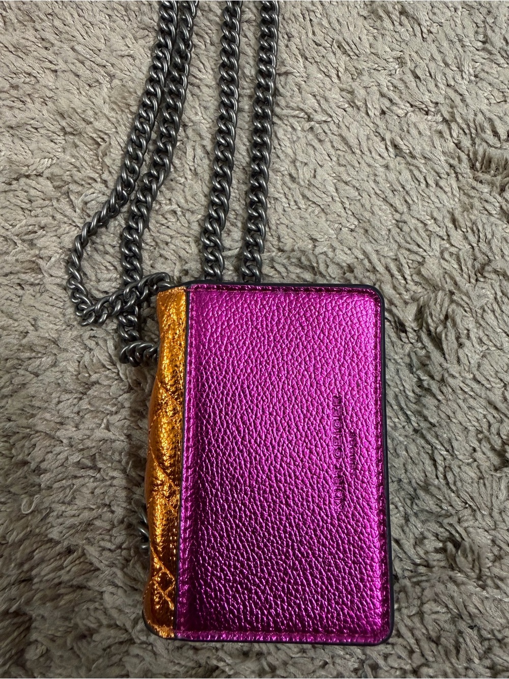 Kurt Geiger Metallic Two-Tone Quilted Chain Shoulder Bag - Gold & Pink - Picture 6 of 6
